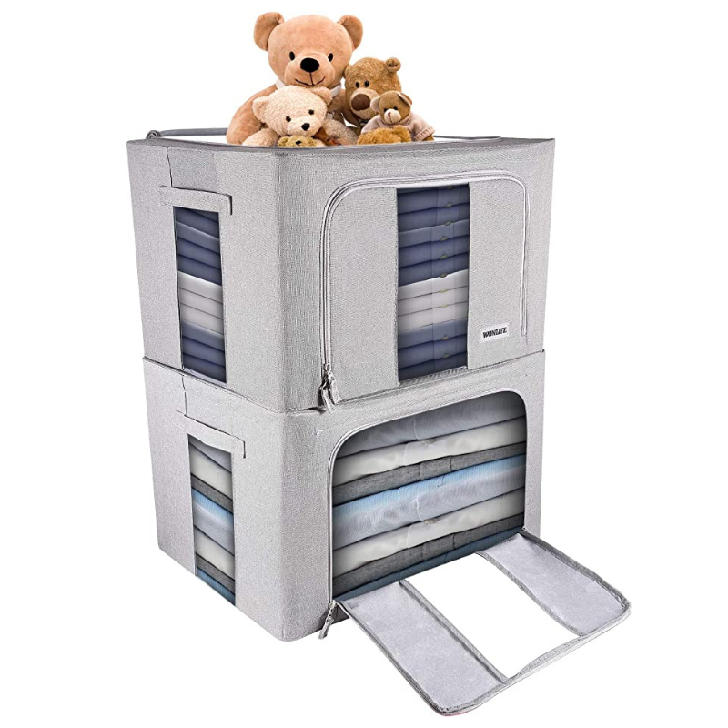 2pc - 24L Foldable Stackable Organizer Set with Large Window & Carry Handles - Gray