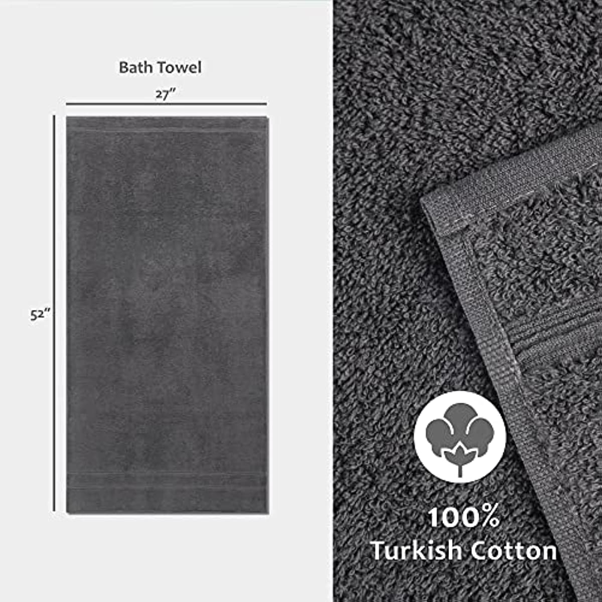 Degrees of Comfort Luxury Bath Towels 4 Piece Set 100% Turkish Cotton