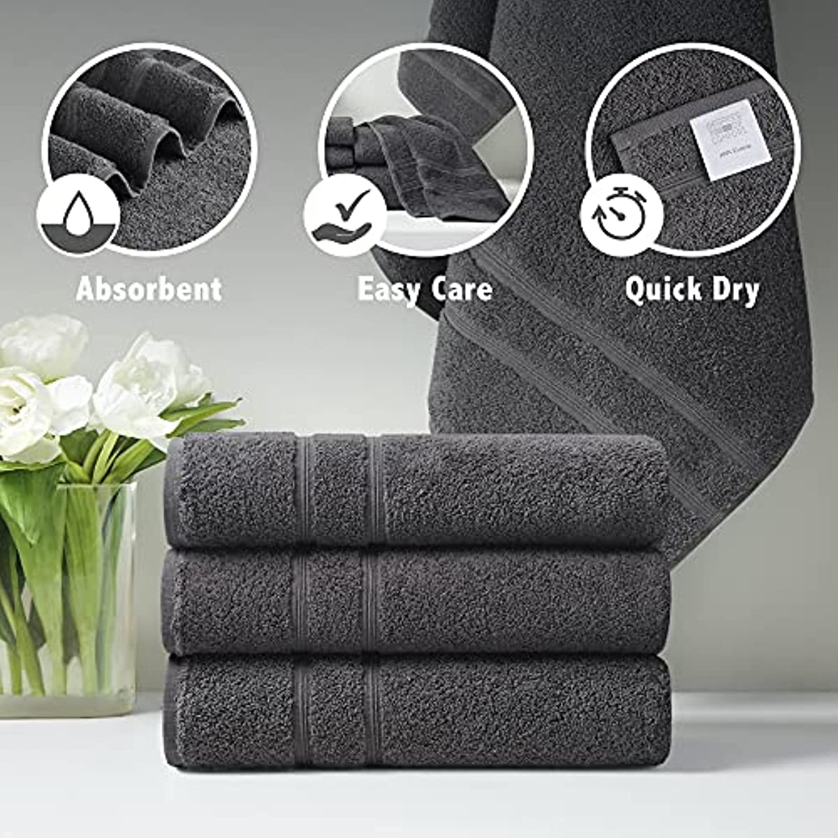 Degrees of Comfort Luxury Bath Towels 4 Piece Set 100% Turkish Cotton