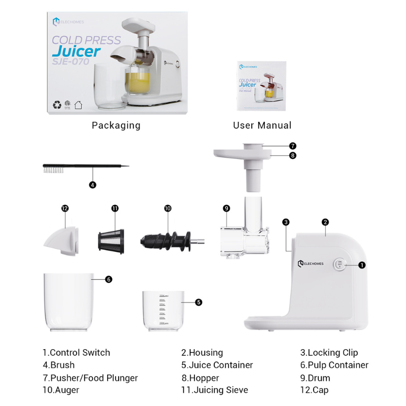 Elechomes Slow Masticating Cold Press Juicer SJE-070 (Open Box Condition)