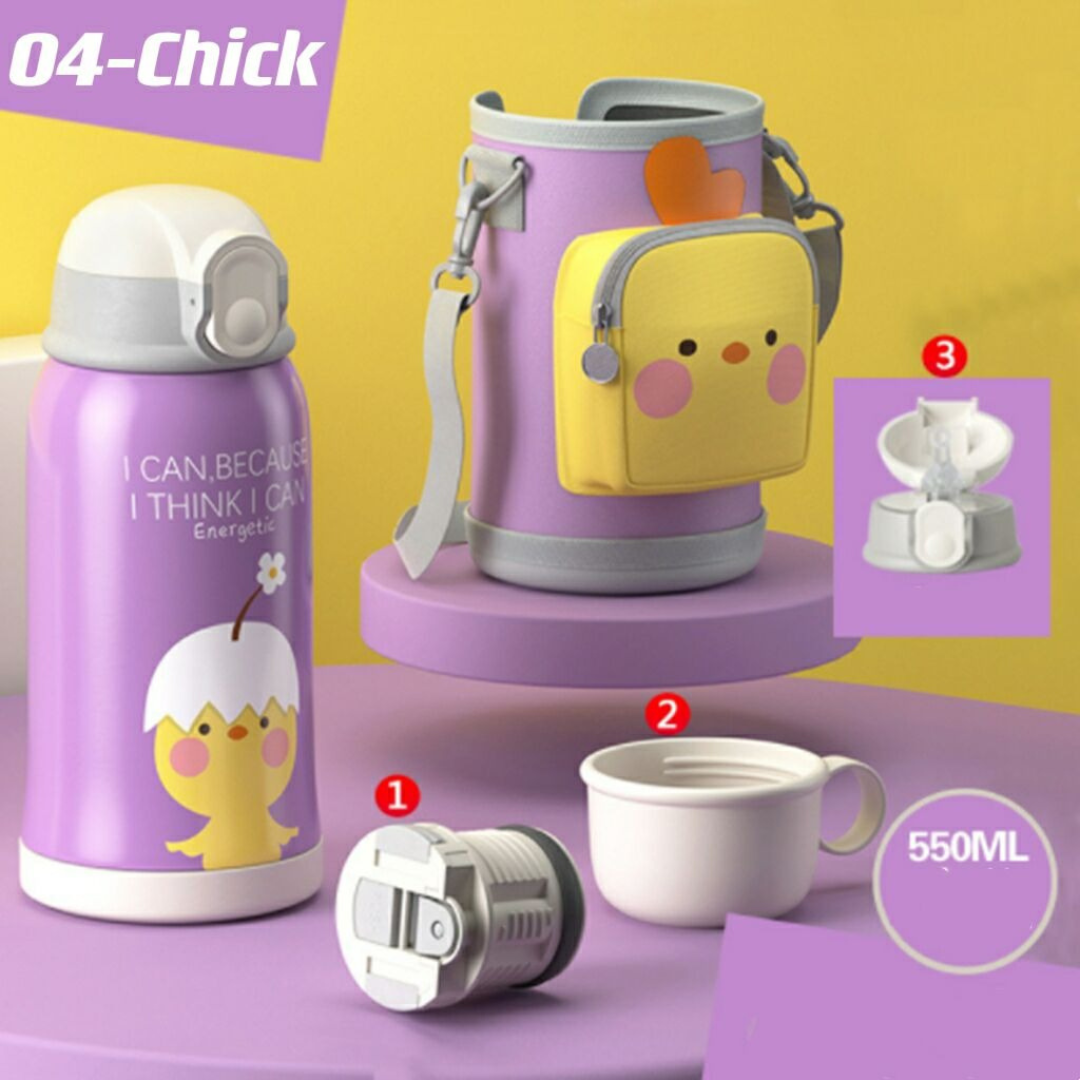 Kids Thermo Tumbler with Straw Lid And Cup Double Wall Stainless Steel With Cute Bag