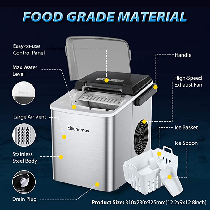 Elechomes Countertop Portable Ice Maker Machine (OPEN Box Condition)