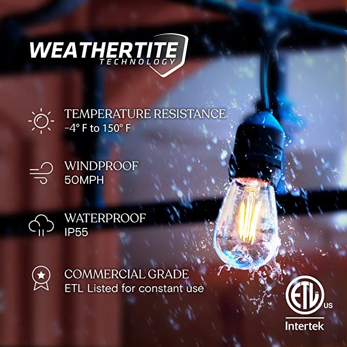 24 Ft Commercial Grade Outdoor Waterproof Heavy Duty LED String Lights