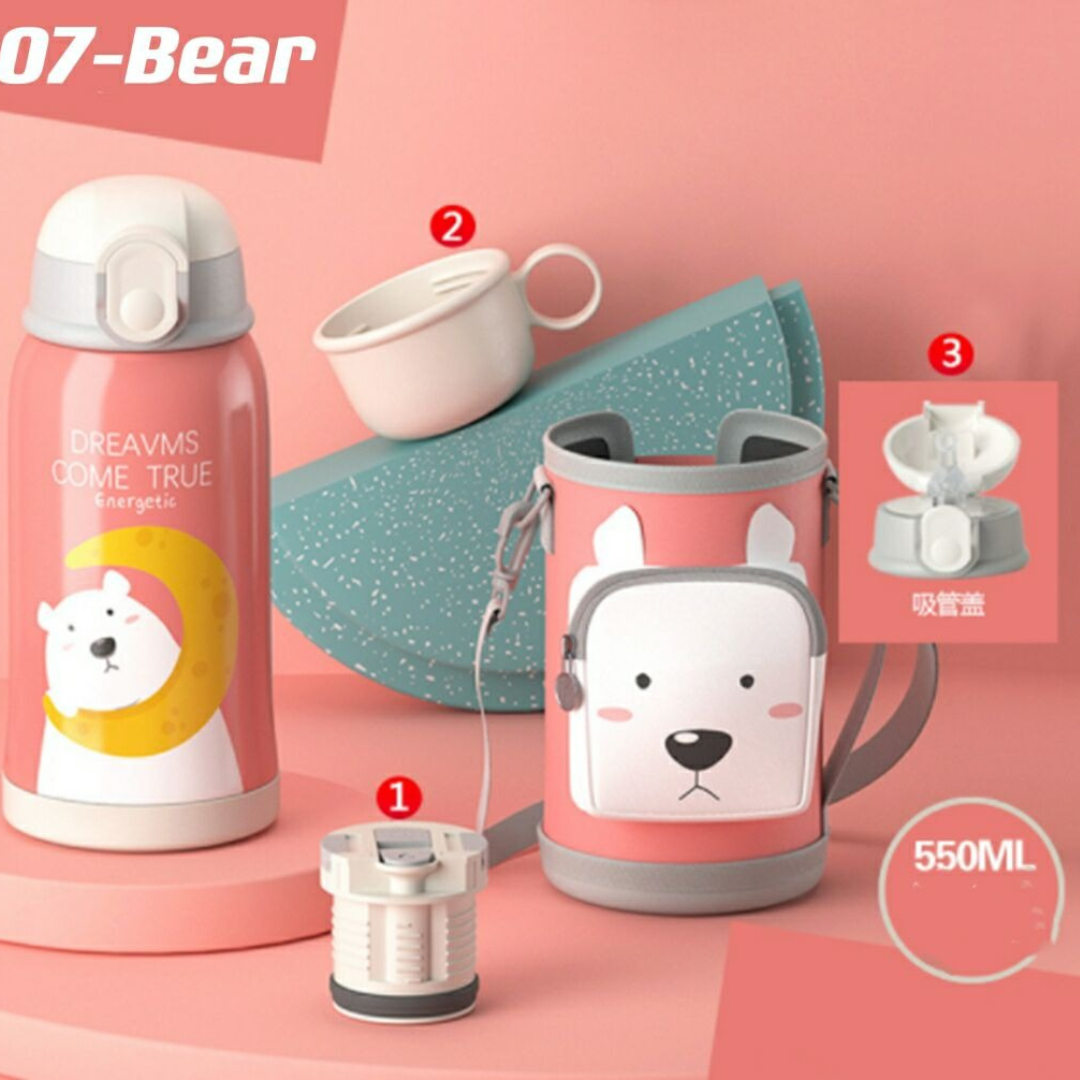 Kids Thermo Tumbler with Straw Lid And Cup Double Wall Stainless Steel With Cute Bag
