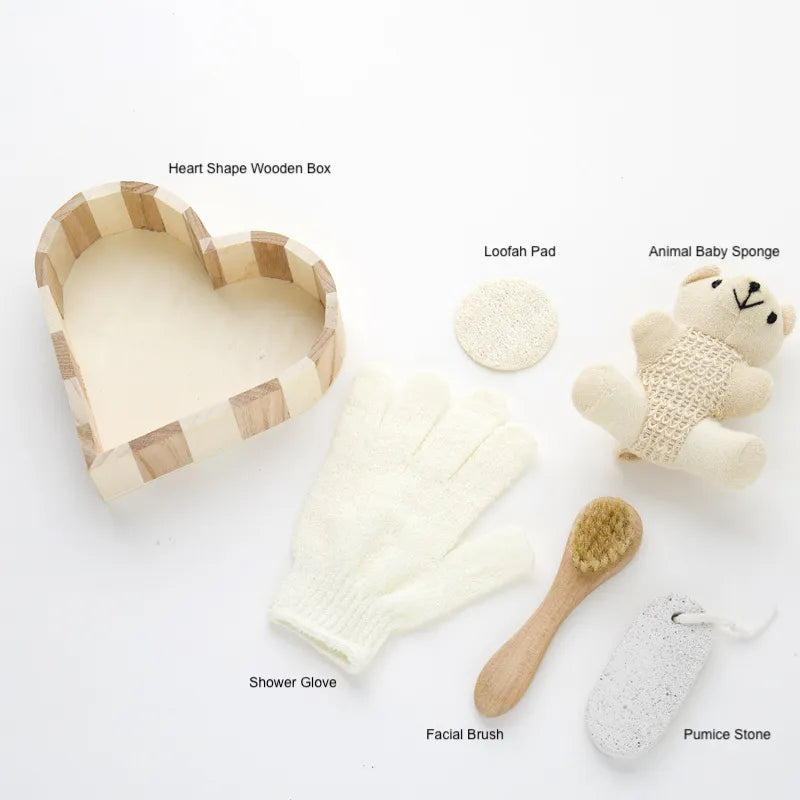6pcs Heart Shape Wooden Spa Box Bath & Body Accessories Gift Set