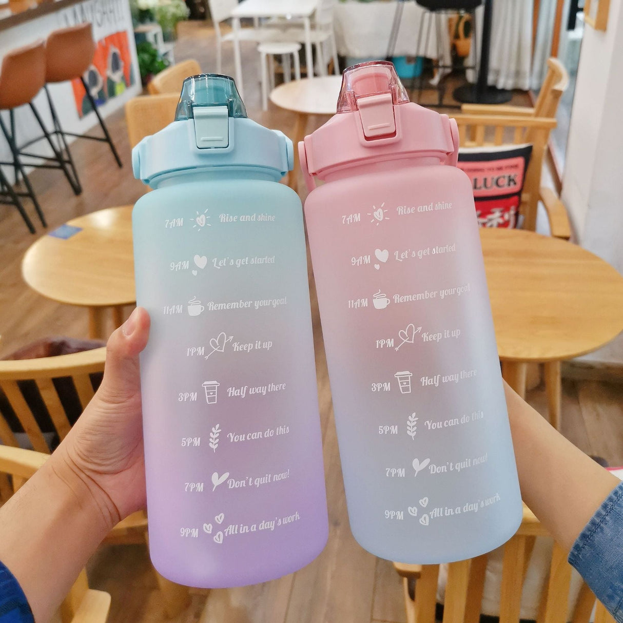Leakproof Sports Water Bottle Tumbler with Handle and Straw Gradient Matte 2Liters