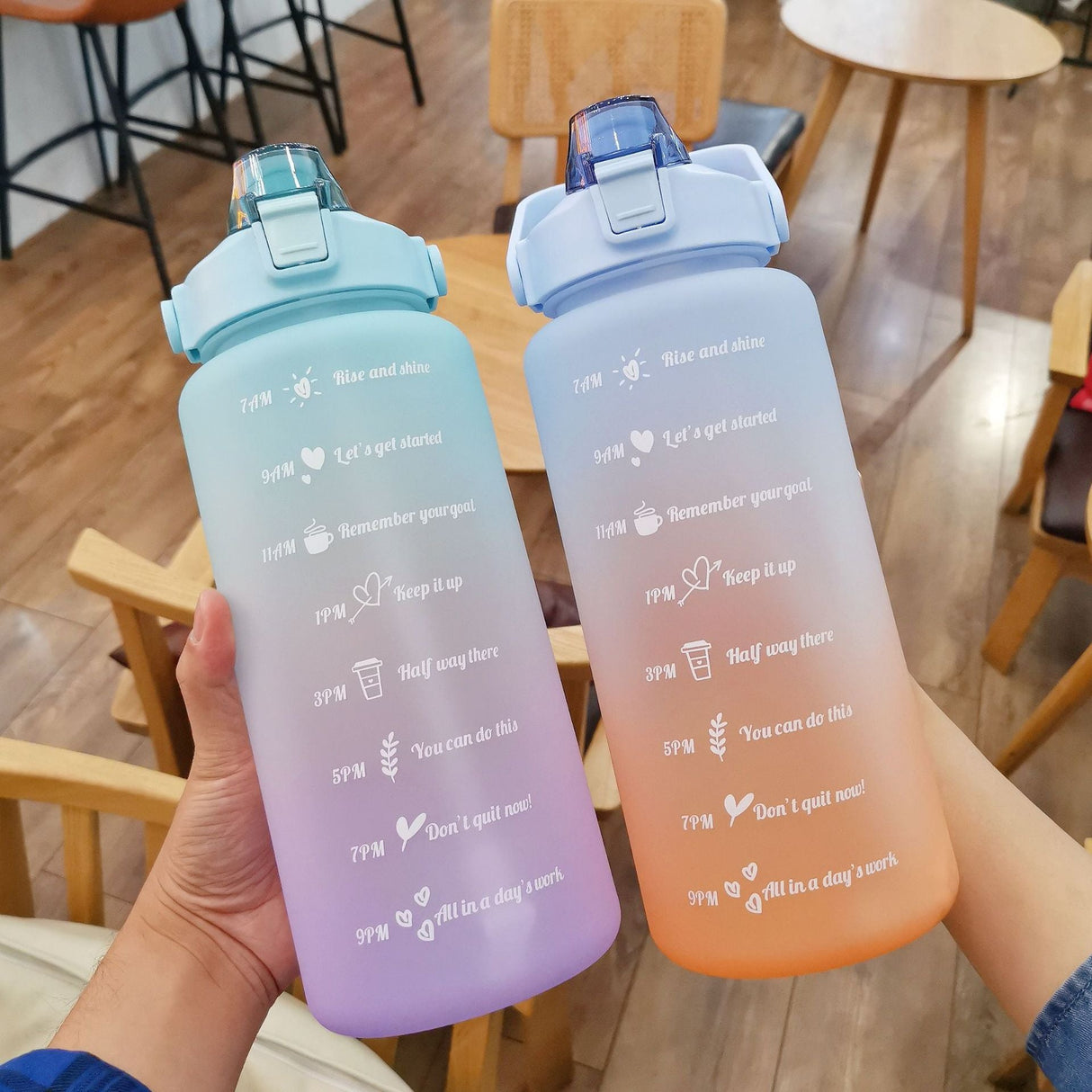 Leakproof Sports Water Bottle Tumbler with Handle and Straw Gradient Matte 2Liters