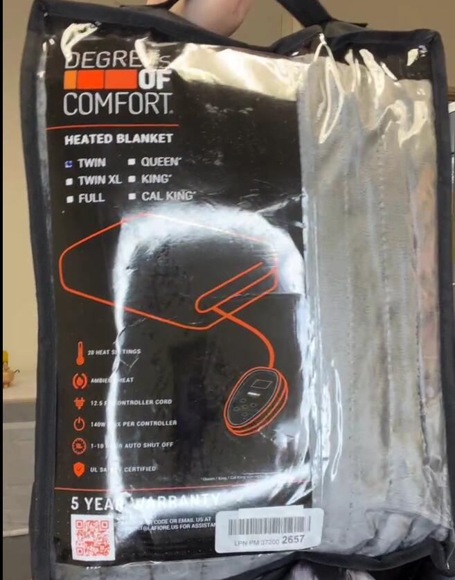 Degrees of Comfort Electric Blanket Single Control with Auto Shut Off Micro Plush Machine Washable