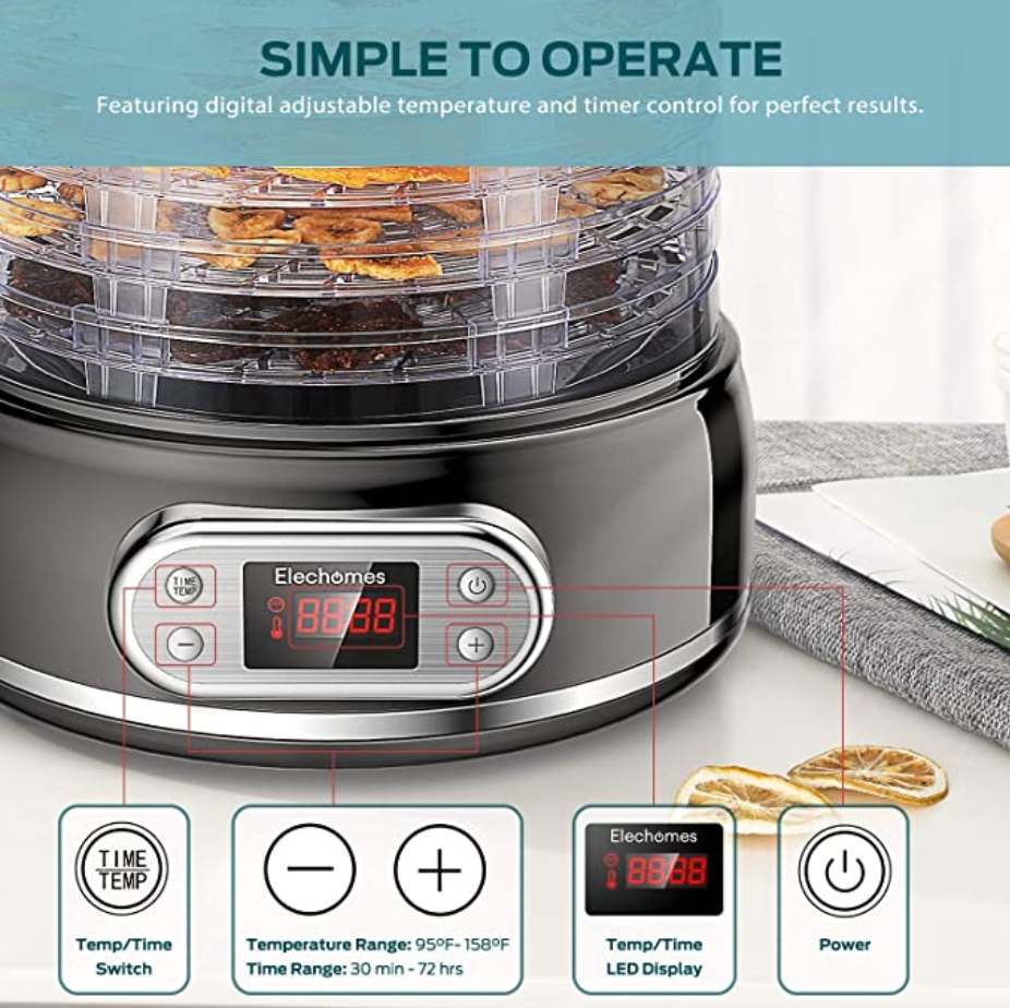 Elechomes 6-Tray Food Dehydrator (Open Box Condition)