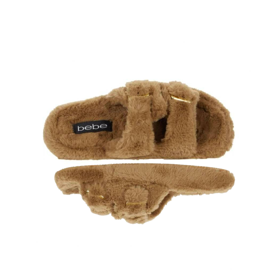 BEBE Fanny Chesnut Brown Faux Fur Slippers