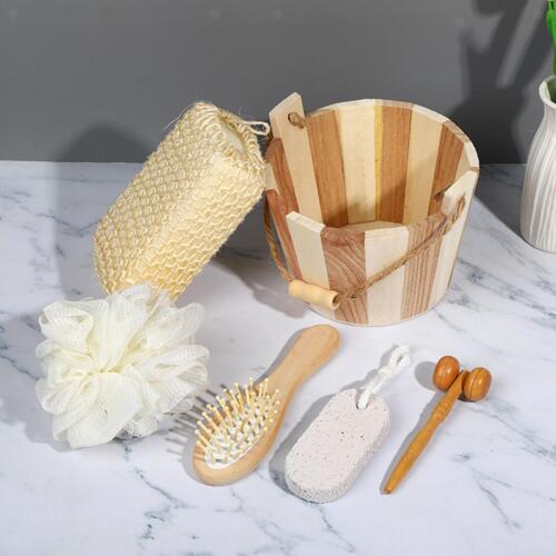 6pcs Small Wooden Barrel Bath Bath & Body Accessories Gift Set