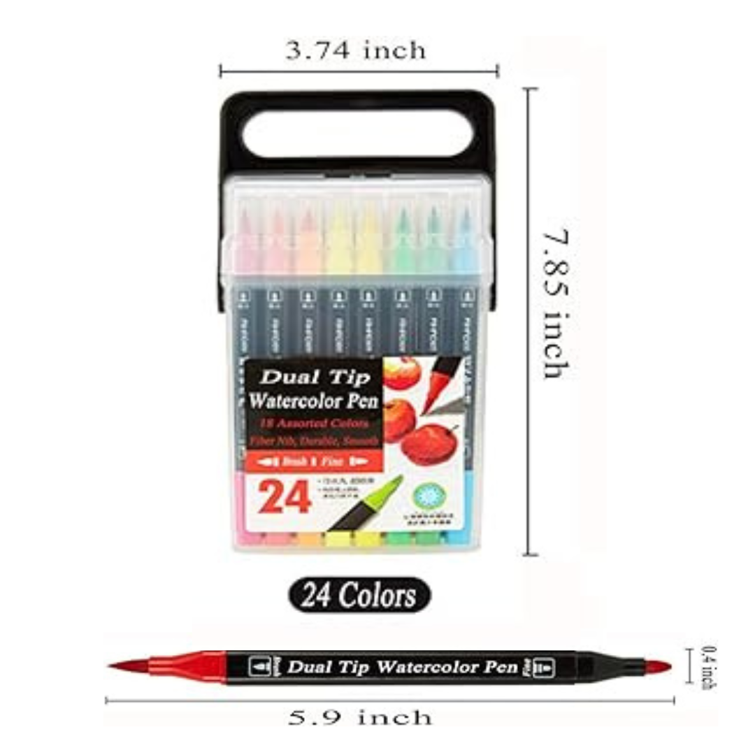 24pc Set Watercolor Calligraphy Twin Tip Brush Pen