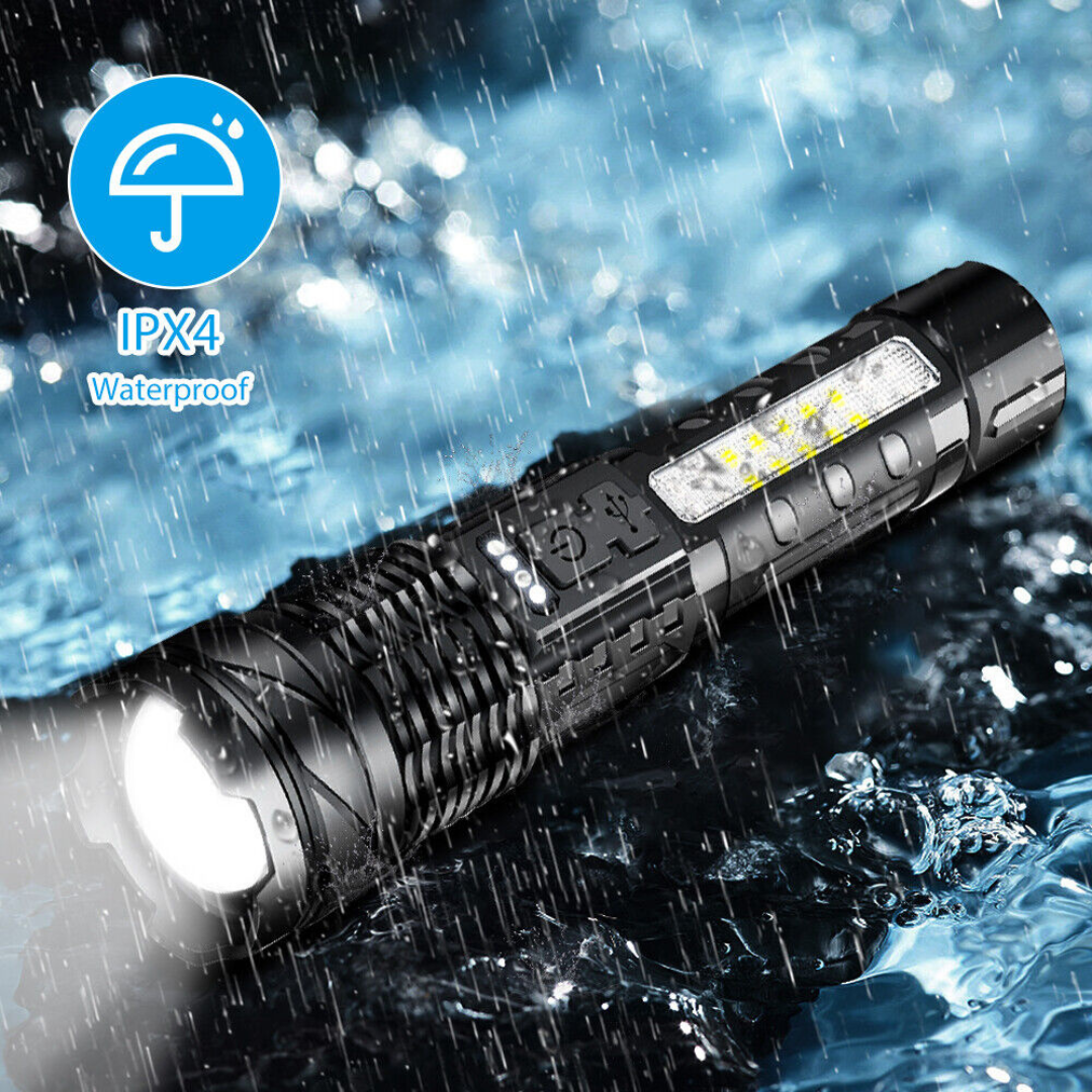 Outdoor Cob Strong Light Waterproof Handheld Flashlight Usb Rechargeable with Side Work Light 30w