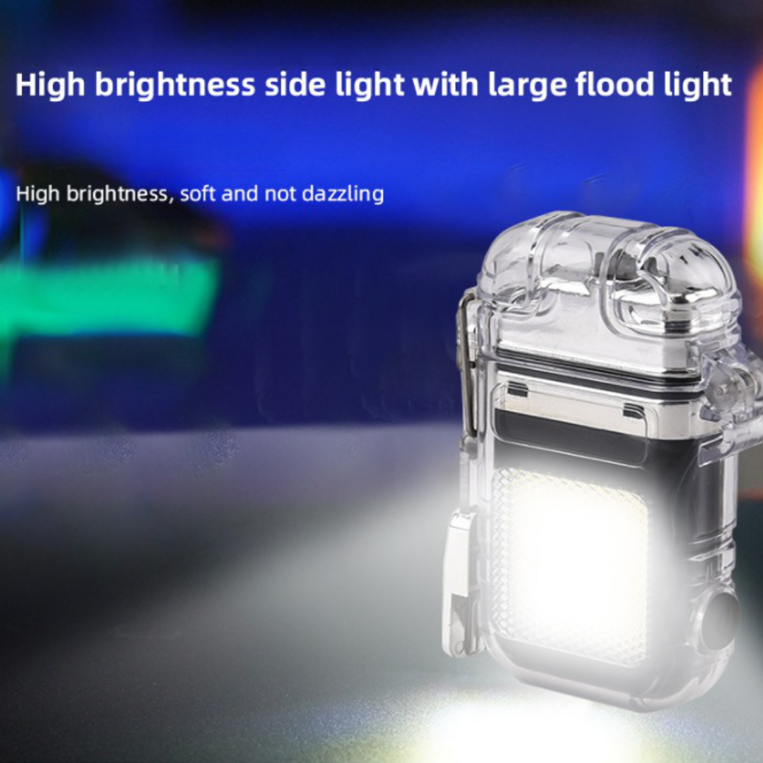 Mini Portable  Dual Arc Lighter with LED Flashlight Type-C Rechargeable Transparent Body