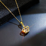 Dainty Crown with Zirconia Stone Pendant Gold Necklace Stainless Steel