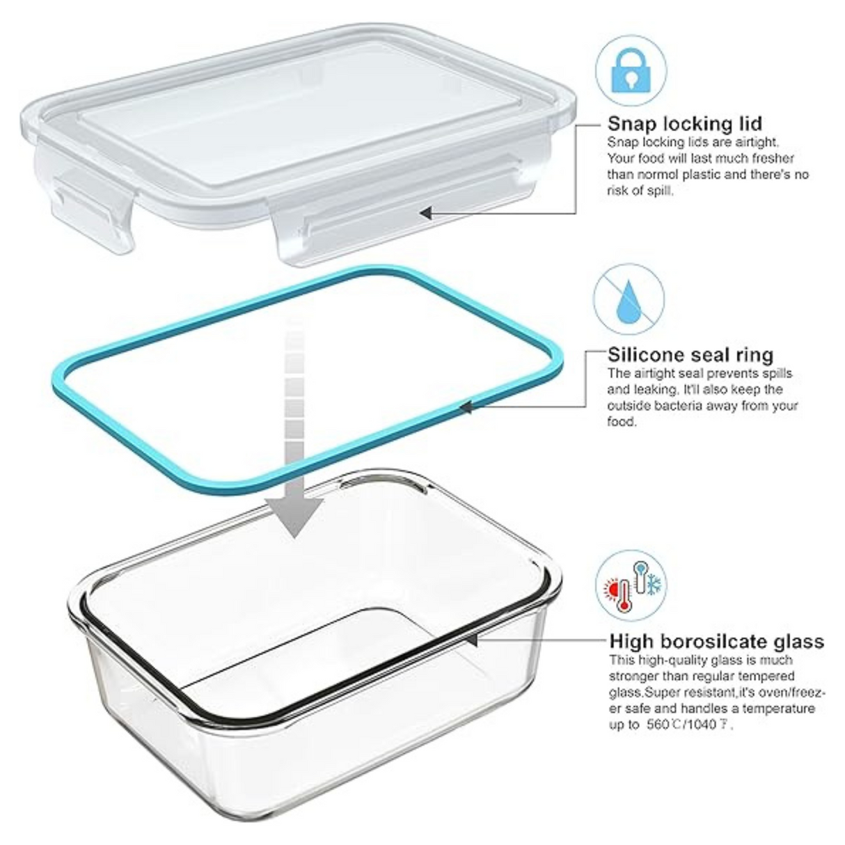 18 pc Set Glass Food Storage Containers with Lids BPA Free & Leak Proof