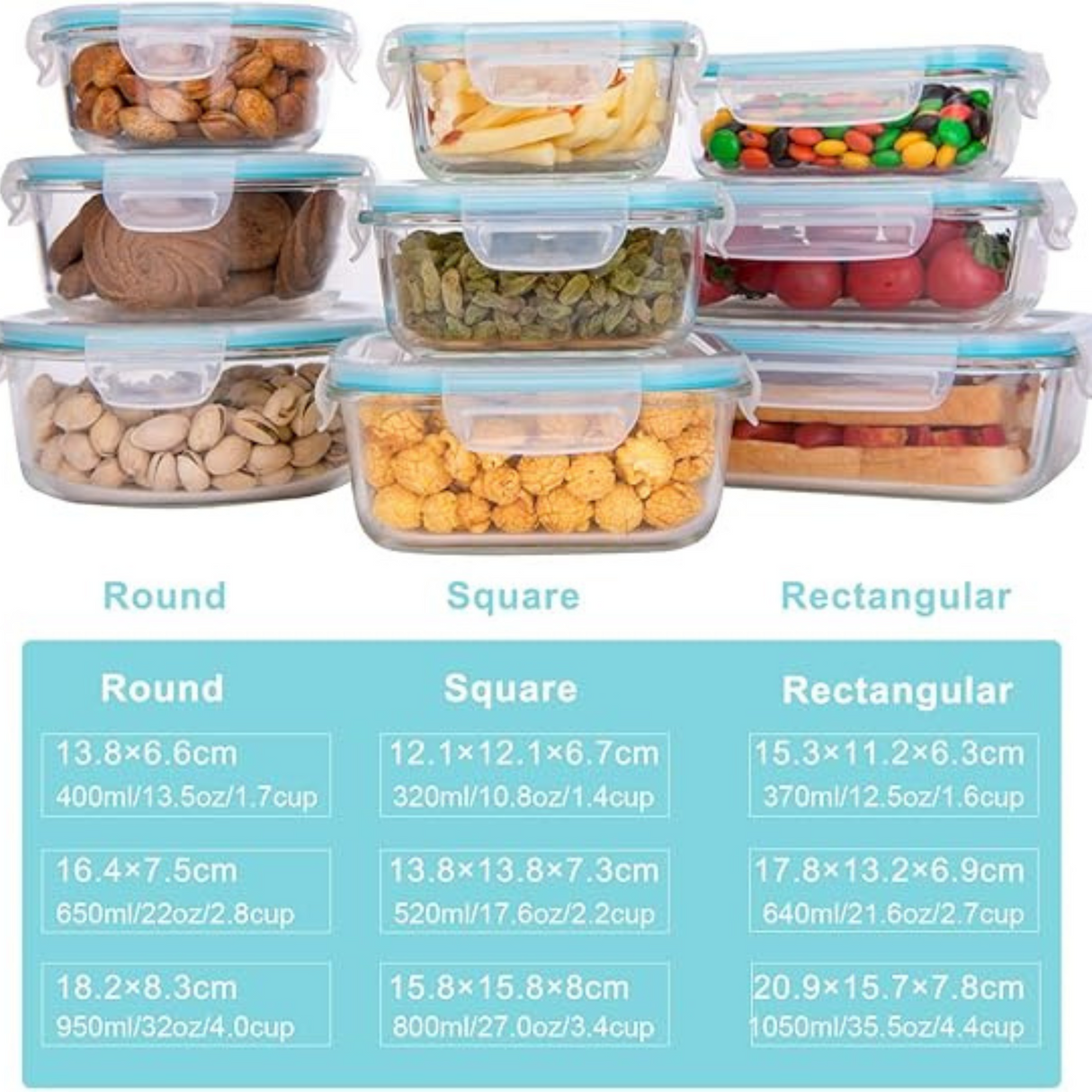 18 pc Set Glass Food Storage Containers with Lids BPA Free & Leak Proof