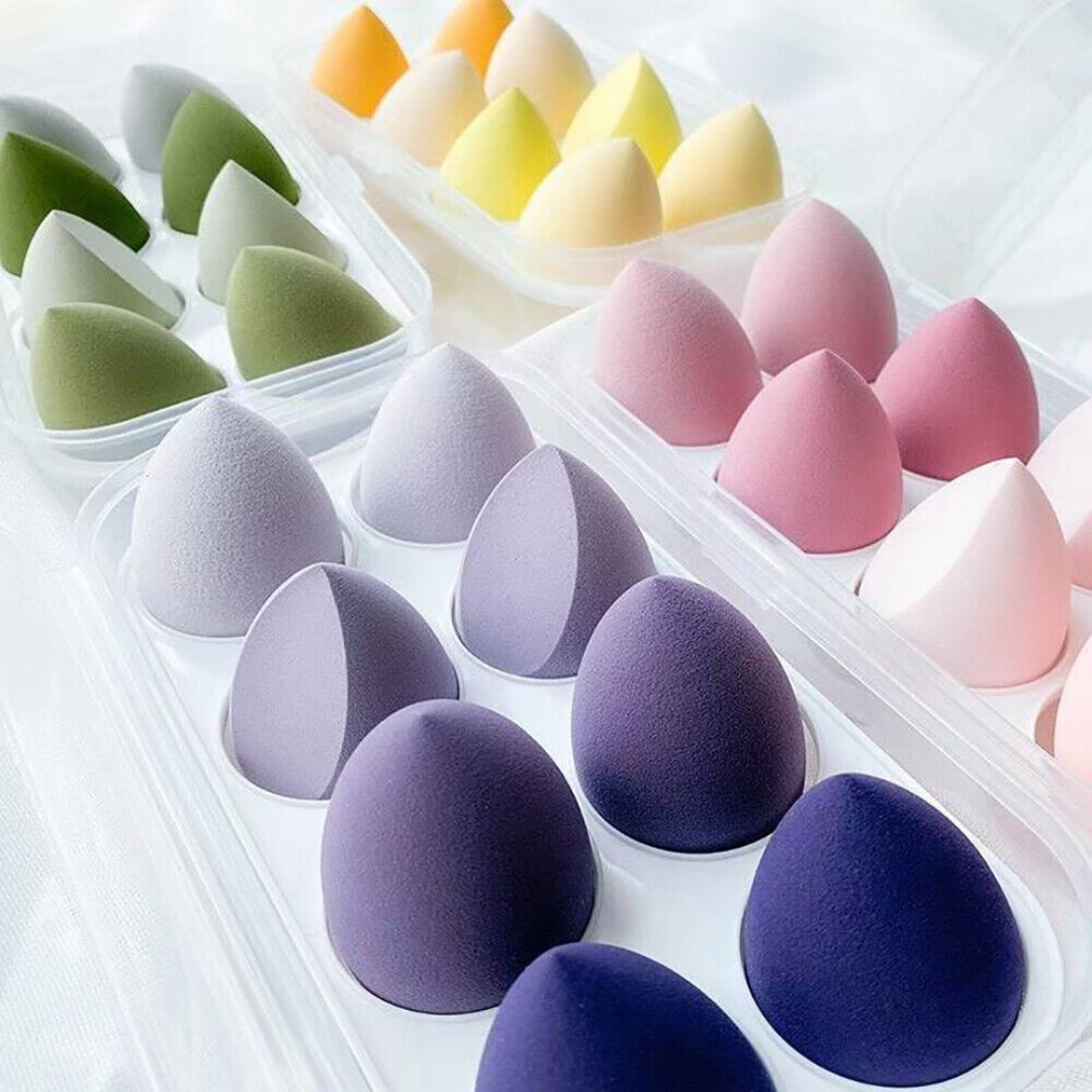 8 pc Teardrop Egg Shape Beauty Blender Puff Makeup Sponge Set With Storage Box