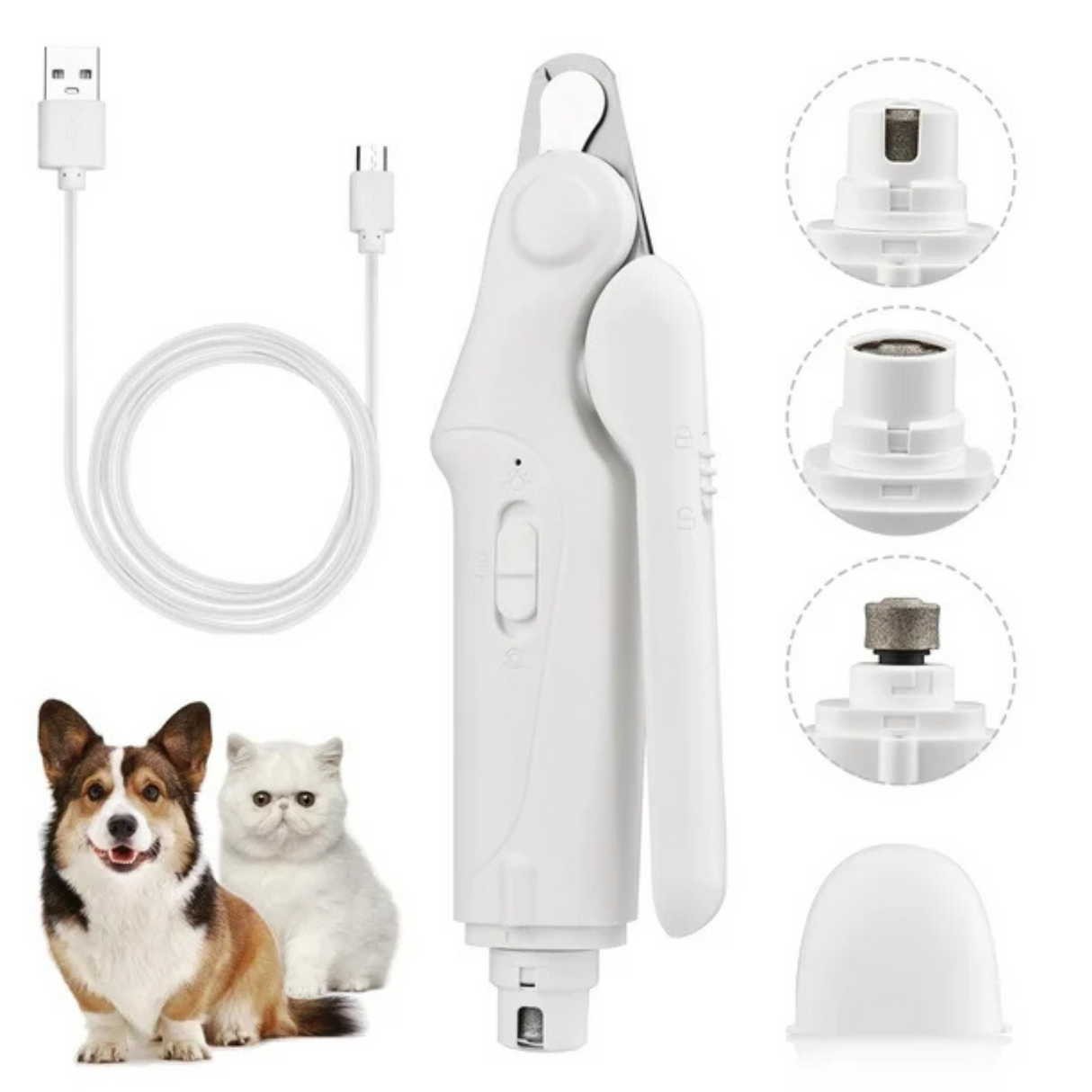 2-in-1 Dog Nail Grinder & Clippers USB Rechargeable with 2 LED Lights