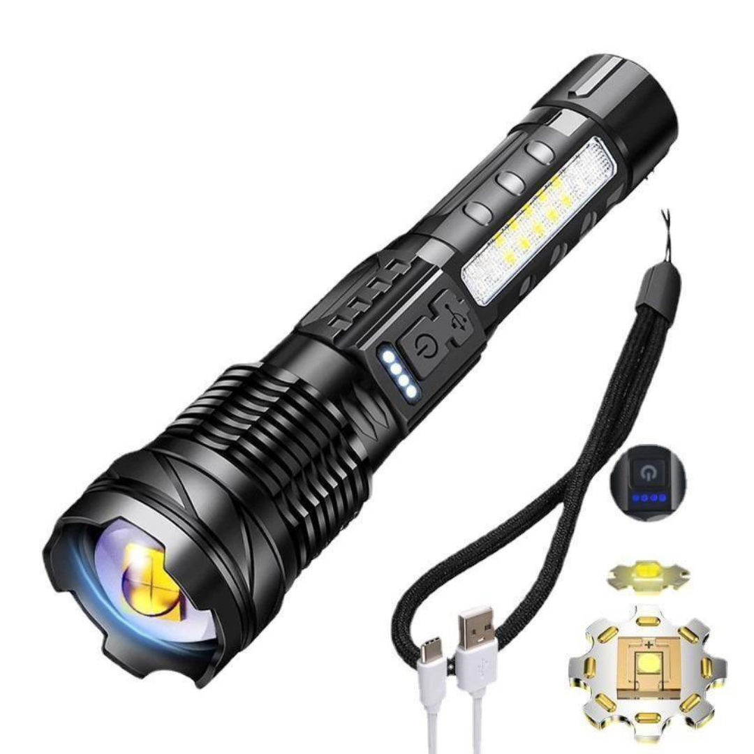 Outdoor Cob Strong Light Waterproof Handheld Flashlight Usb Rechargeable with Side Work Light 30w
