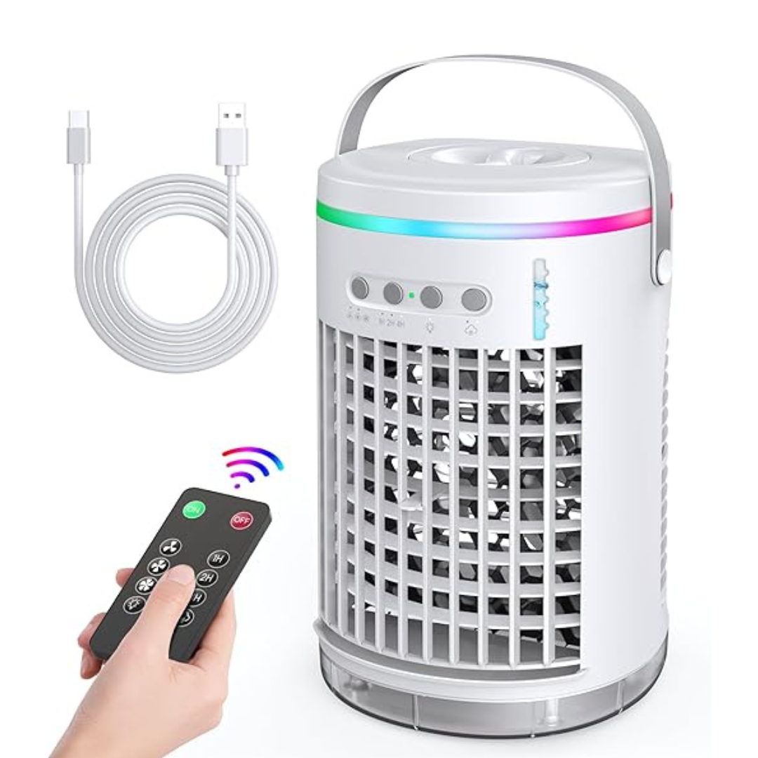 Portable Mini Air Conditioner with Humidifier and 7 Color Lights