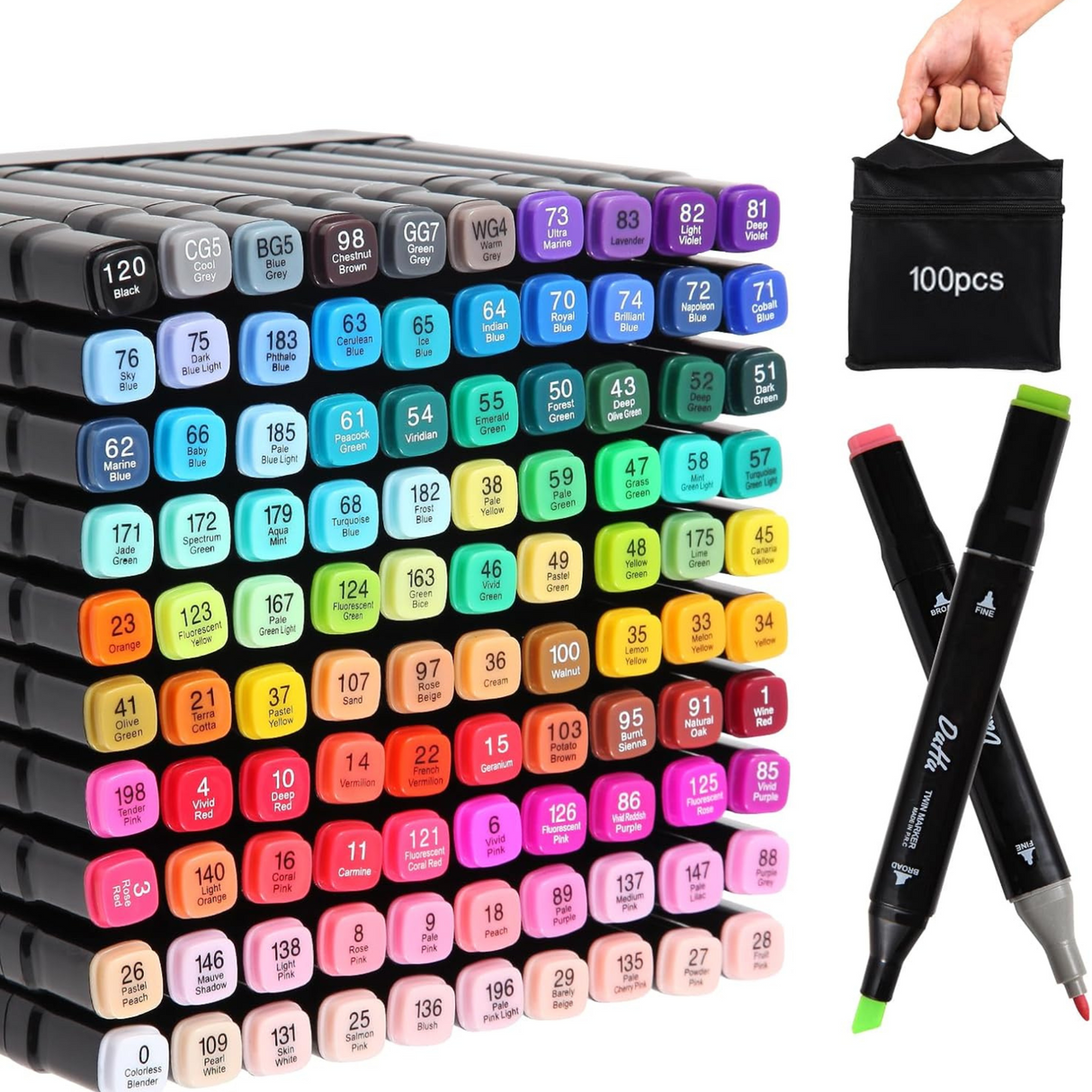 100 Colors Permanent Sketch Alcohol Based Marker Set Dual Tips