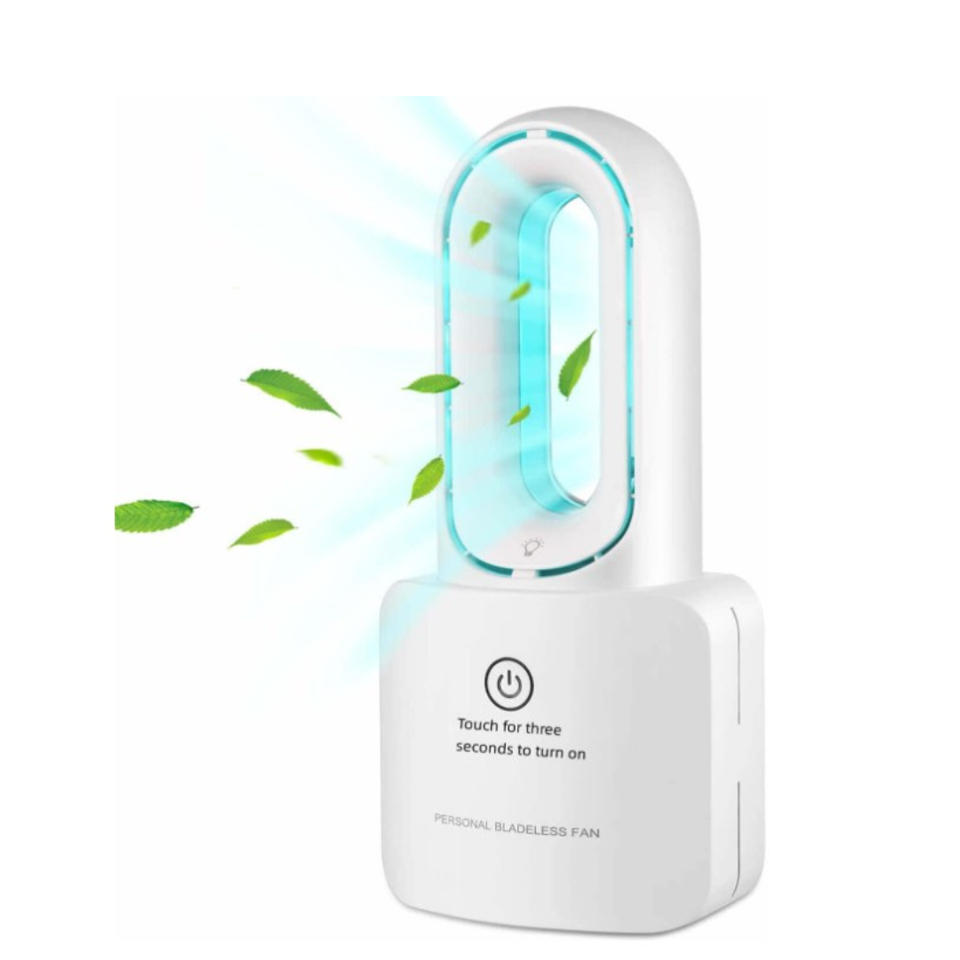 Portable Leafless Bladeless  Personal Cooling Fan with 6-Color LED Ambient Lights Rechargeable