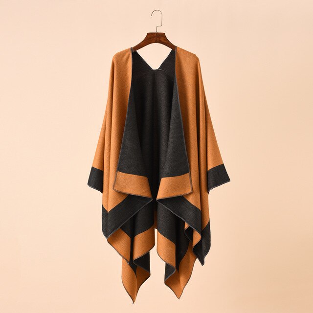 Winter Two Toned Super Soft and Cozy Poncho Wrap for Women