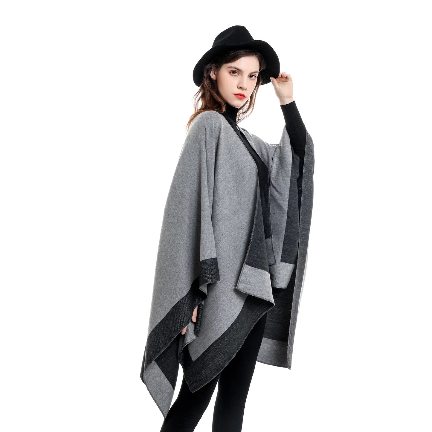 Winter Two Toned Super Soft and Cozy Poncho Wrap for Women