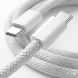 A high-clarity, close-up shot of a durable USB-C to USB-C cable.