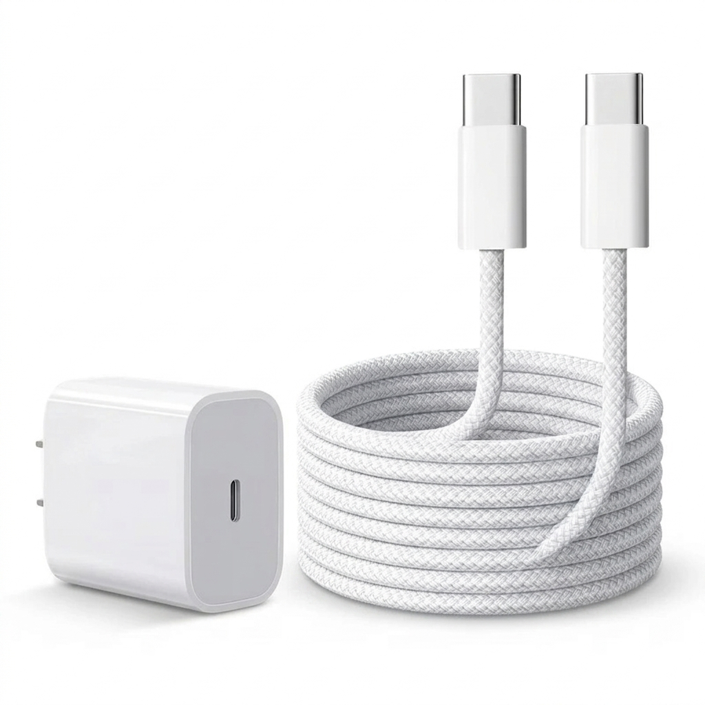 20W fast charging block with 6FT USB-C cable on white background