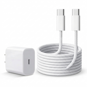 20W fast charging block with 6FT USB-C cable on white background