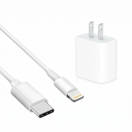 20W USB-C charging adapter with cable set angled product view