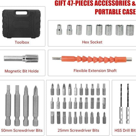 Rechargeable Electric Screwdriver Portable Set 3.6V with 47 pcs Cordless Accessories