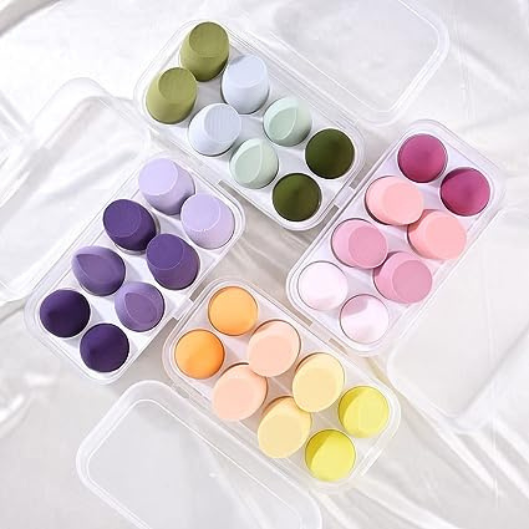 8pc Beauty Blender Puff Sponge Teardrop Egg Shape for Makeup With Storage Box Set Dry and Wet Use