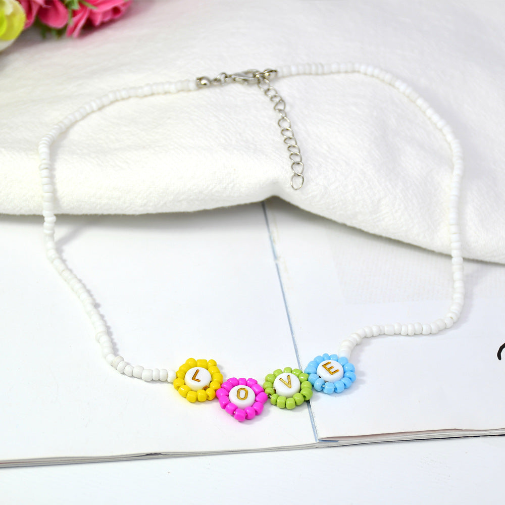 L.O.V.E. Pearl Color Rice Bead Clavicle Chain Jewelry Necklace