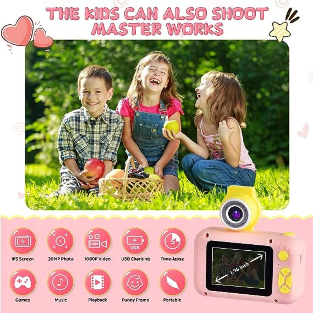 Kids Selfie Camera and HD Digital Video Camera with 32GB SD Card Pink