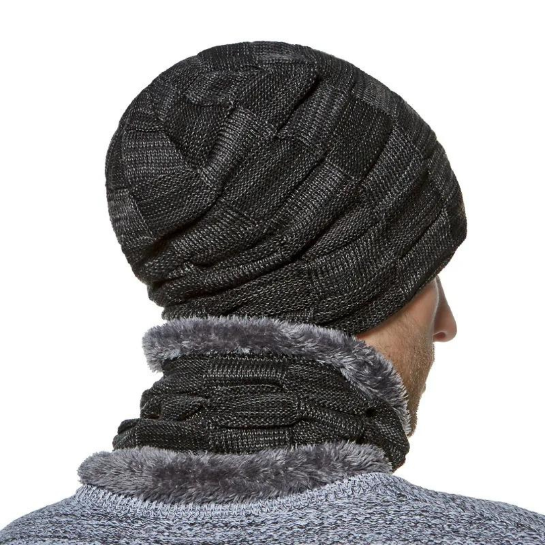 2 Piece Winter Beanie Hat Scarf Set Thick Fleece Lined Skull Cap and Neck Warmer for Adults