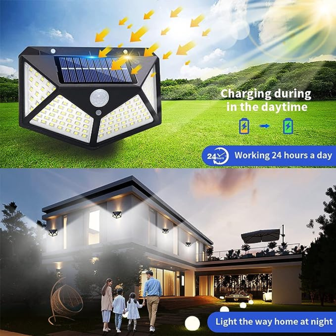 2pc Solar Outdoor Lights IP65 Waterproof Motion Sensor 100 LEDs Security Lights