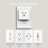 2 piece 5-way outlet splitter compatible with various wall socket types. Outlet splitter installed on standard, decor, USB, and GFCI outlets.