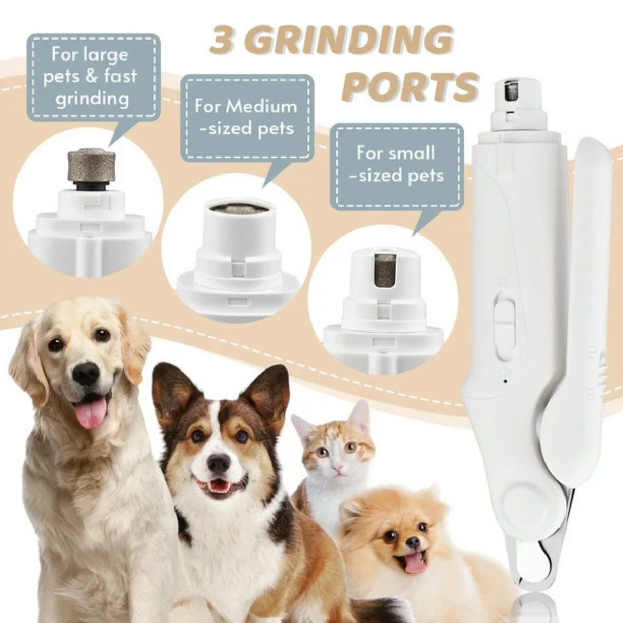 2-in-1 Dog Nail Grinder & Clippers USB Rechargeable with 2 LED Lights