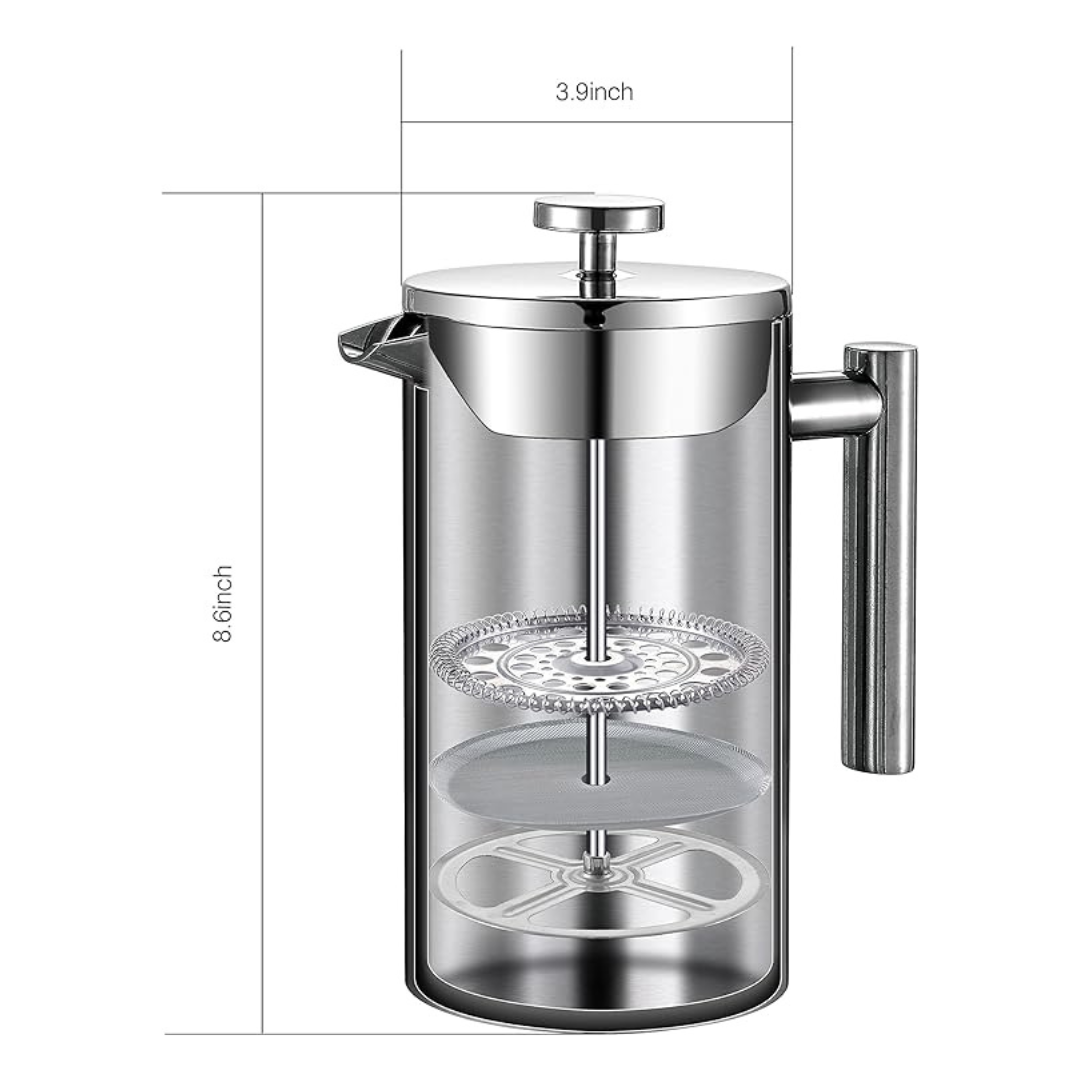 HomsHug French Press Coffee Maker – Stainless Steel French Press, 34 ounce/1000ml Capacity