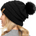 Women Knit Slouchy Beanie Hat Chunky Baggy Hat with Detachable Faux Fur Pompom