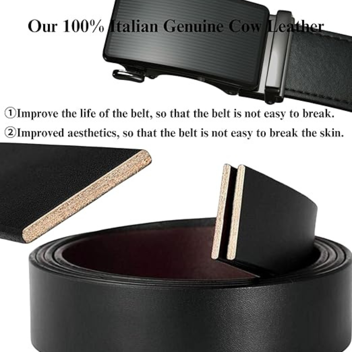 2 pack Men's West Leathers Slide Ratchet Belt Genuine Leather 44 Inches