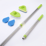 Cleaning brush set with interchangeable heads and extendable stainless steel handle