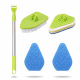 3-in-1 cleaning brush kit with sponge heads and scrubbing brush displayed together