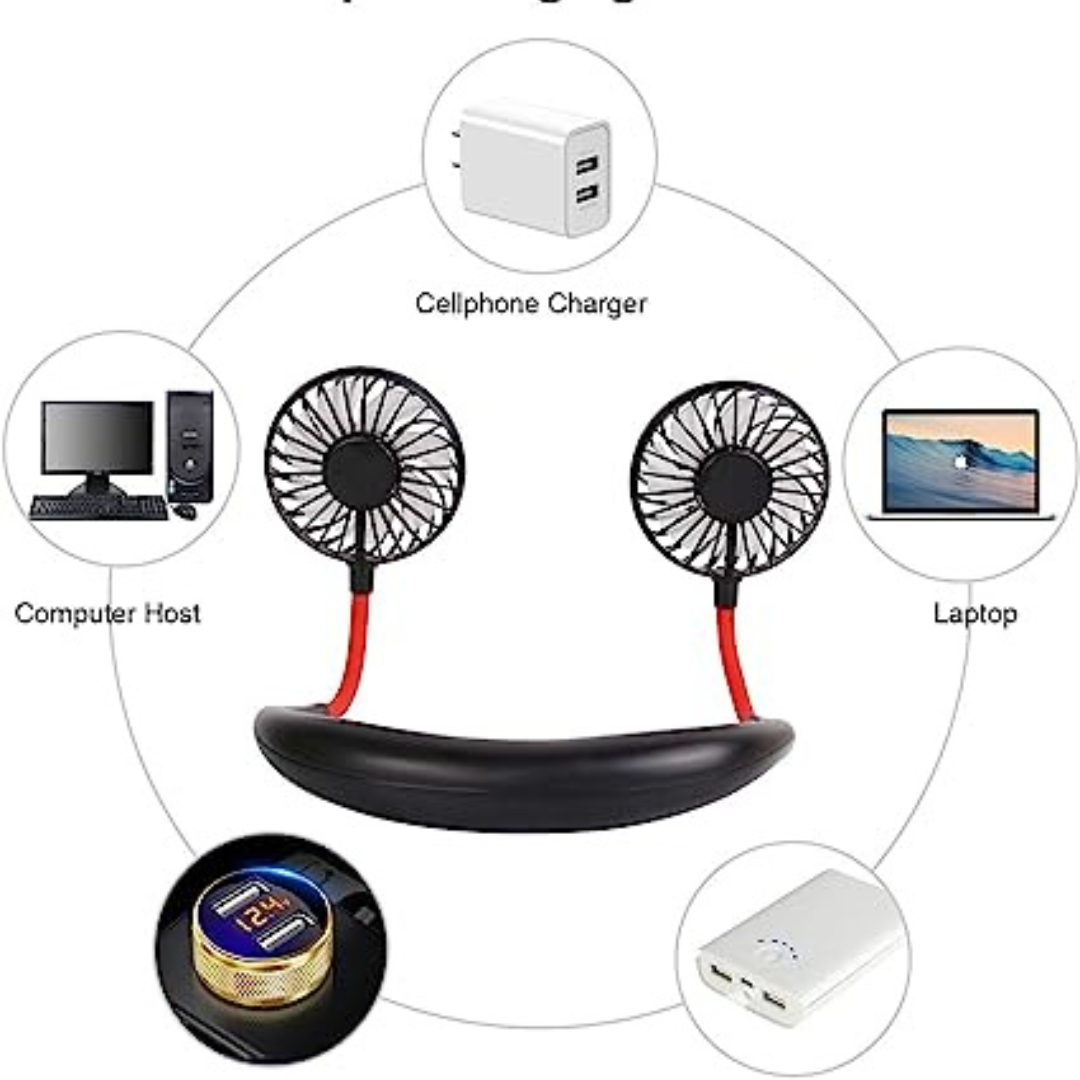 Portable Neck Fan USB Rechargeable with 3 Speeds Adjustable and LED Light