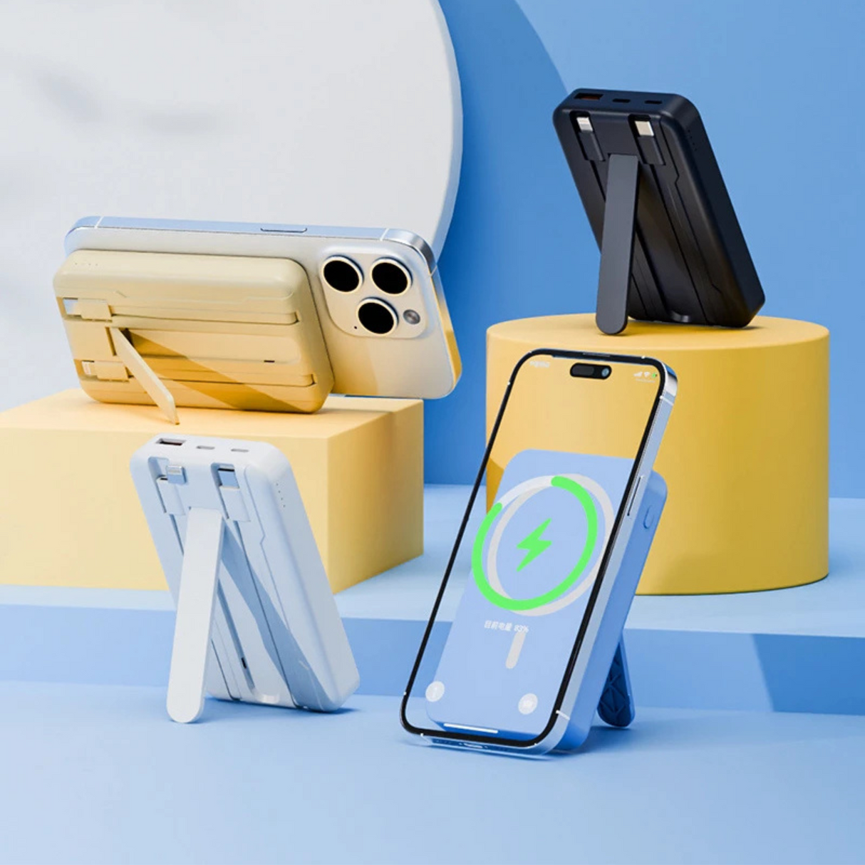 10000mAh Magnetic Wireless Powerbank with Stand and Built-in Cables