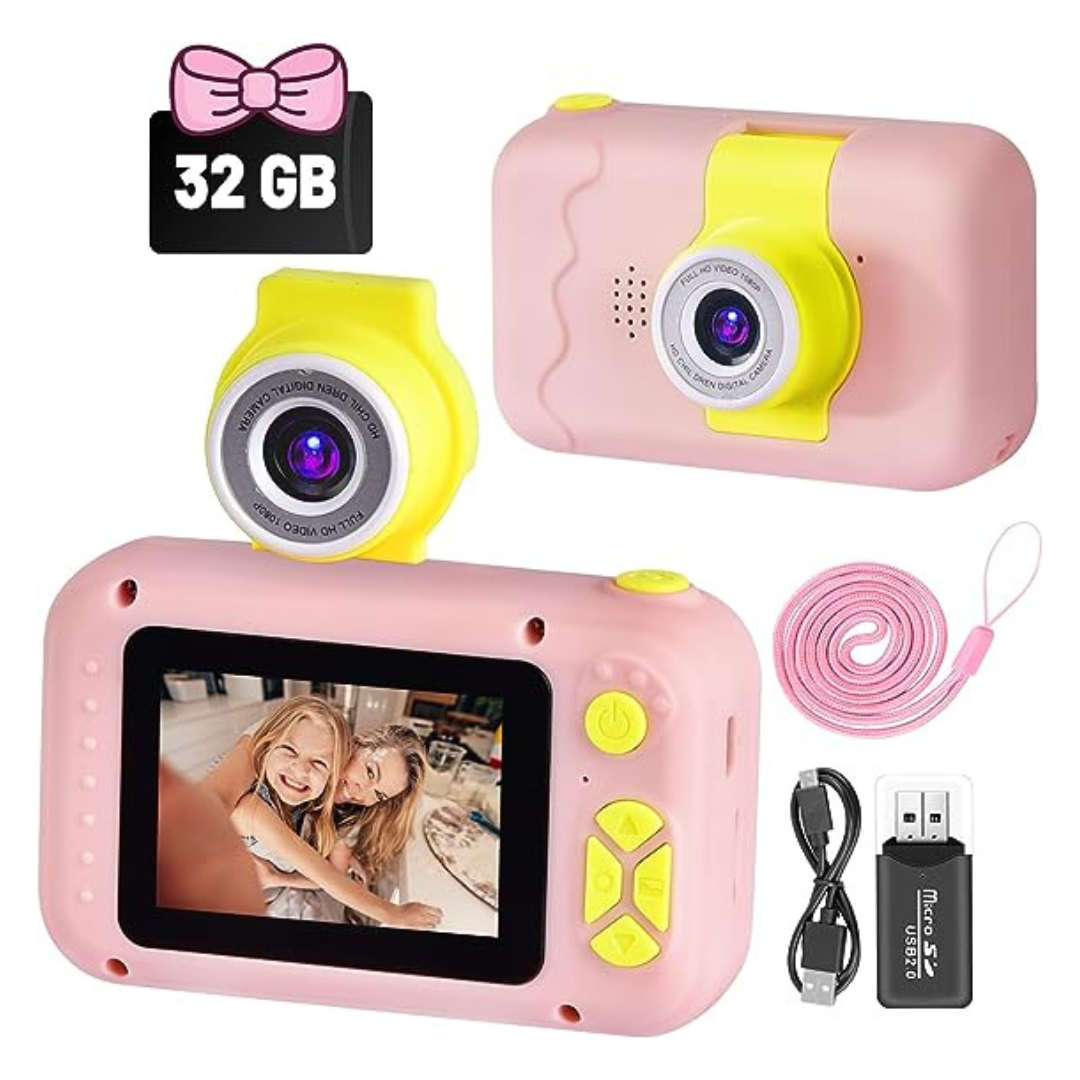 Kids Selfie Camera and HD Digital Video Camera with 32GB SD Card Pink