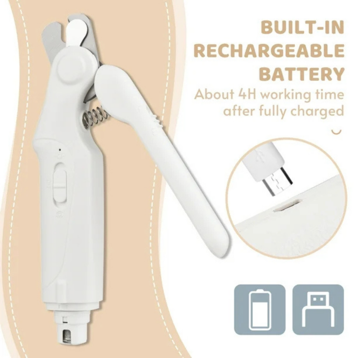 2-in-1 Dog Nail Grinder & Clippers USB Rechargeable with 2 LED Lights